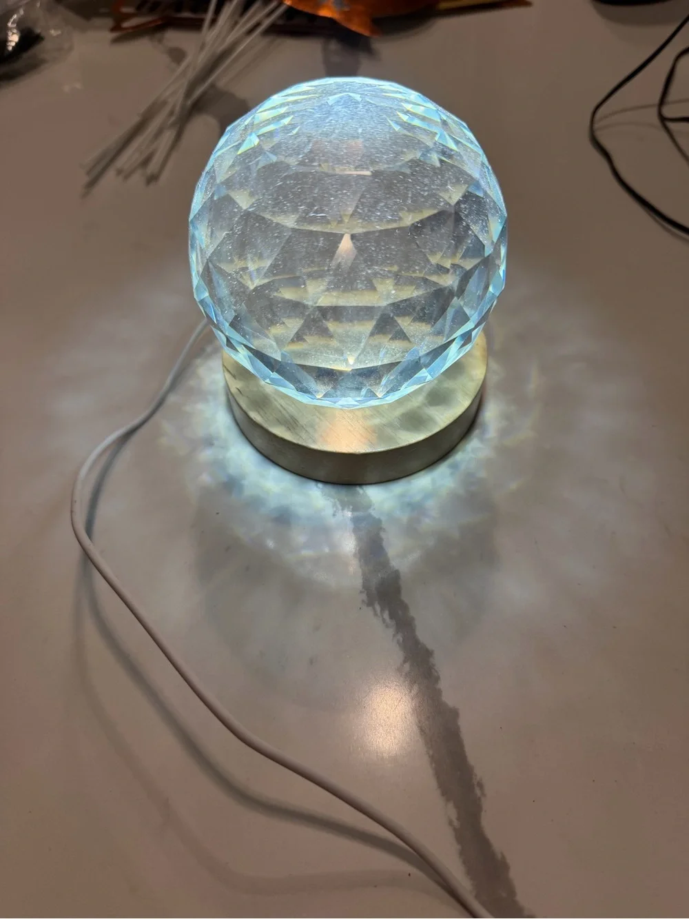 Crystal LED Accent Light - Clear Globe on Wooden Base